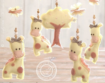 Giraffe Baby Mobile, Giraffe Nursery Mobile, Baby Crib Mobile, Baby Girl Decor, Handmade from Organic Fabrics