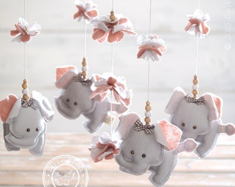 Grey & Pink Nursery Mobile Elephant, Pink and Gray Elephant Mobile, Pink Grey Elephant Nursery Decor, Baby Mobile Elephant