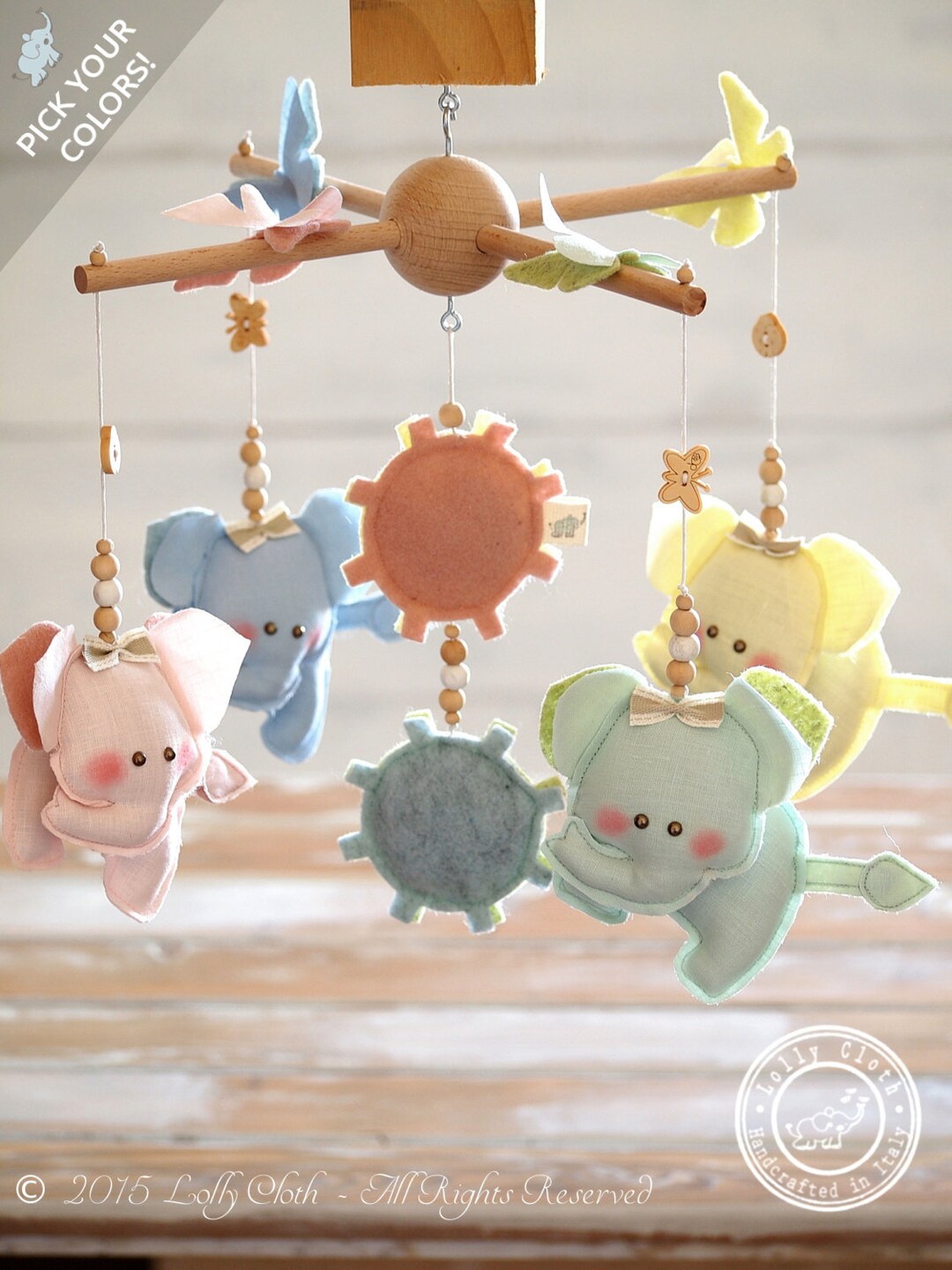 Elephant Baby Crib Mobile, Elephant Crib Mobile Girl, Personalized Baby