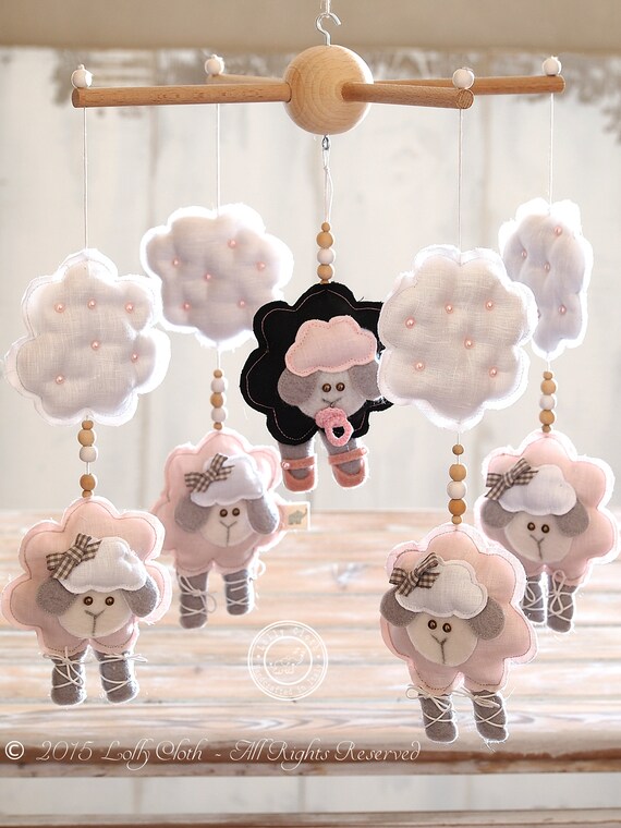 Sheep Baby Mobile Pink Grey Baby Mobile Baby Girl Nursery Etsy