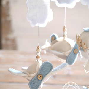 Plane Mobile, Baby Boy Mobile, Airplane Baby Mobile, Airplane Nursery Decor, Cloud Mobile, Hot Air Balloon Baby Mobile image 2