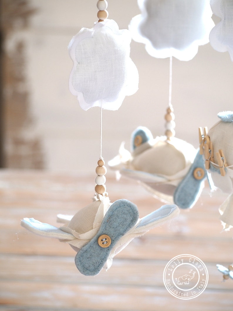 Plane Mobile, Baby Boy Mobile, Airplane Baby Mobile, Airplane Nursery Decor, Cloud Mobile, Hot Air Balloon Baby Mobile image 2