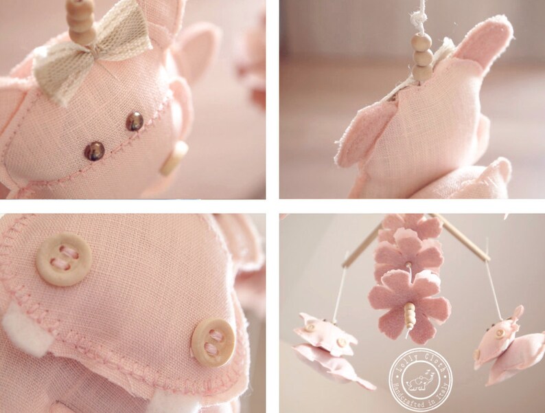Hippo Baby Mobile Hanging, Baby Girl Nursery, Mobile Girl, Baby Shower, Gift Girl, Mobile, Pink Baby Mobile Girl image 4