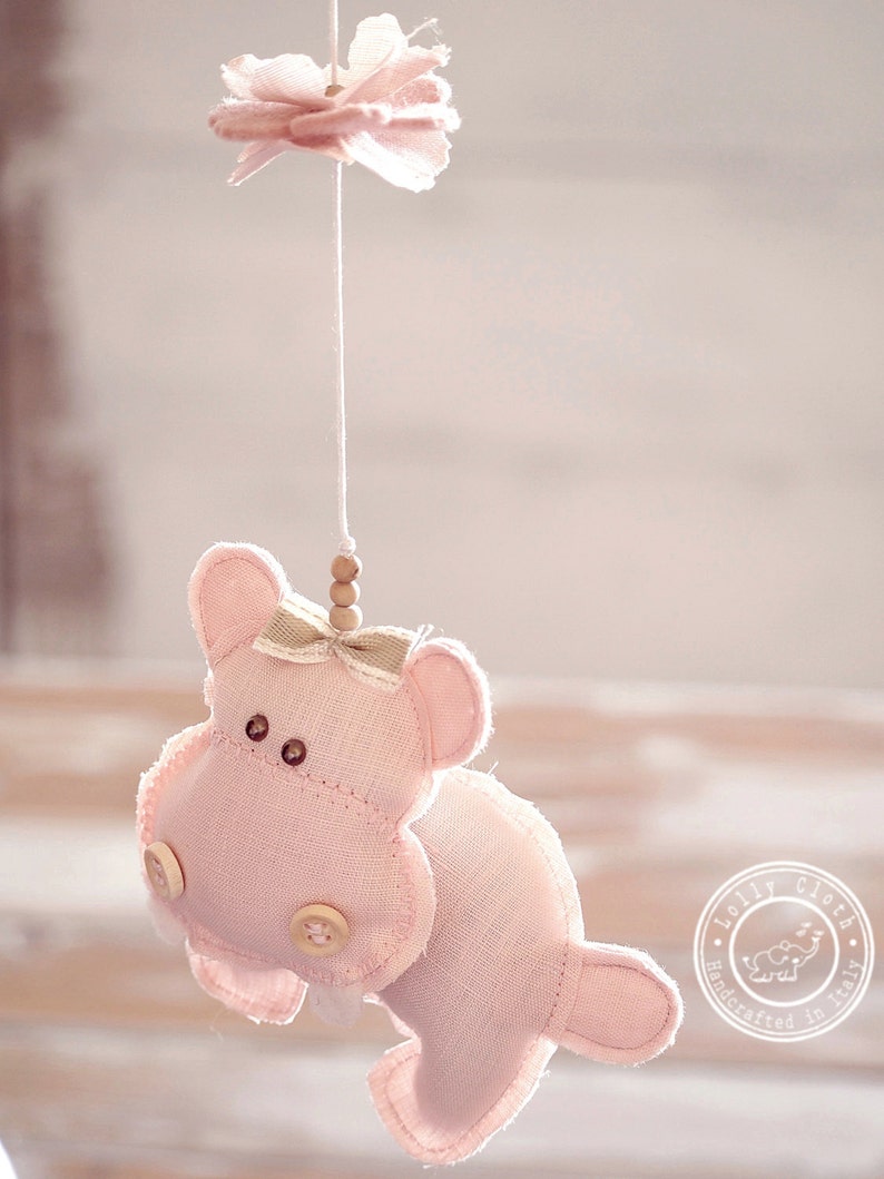 Hippo Baby Mobile Hanging, Baby Girl Nursery, Mobile Girl, Baby Shower, Gift Girl, Mobile, Pink Baby Mobile Girl image 2