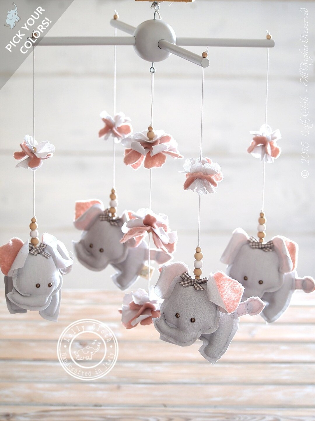Grey & Pink Elephant Nursery Mobile Girl, Gift for Girl, Elephant Baby