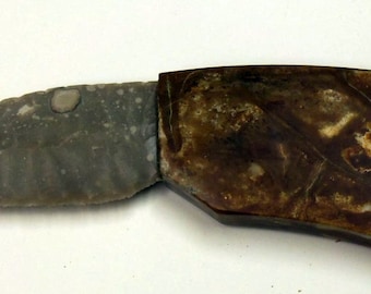 Colha Blade with Picasso Marble Handle and Case.  Price Reduced.