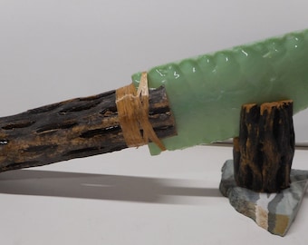 Flintknapped Green Blade on a Chola Cactus Handle w/ Display