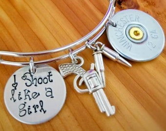 Shoot Like A Girl - Bullet Jewelry - Winchester Bullet Jewelry - 12 Gauge Bullet Bracelet - Supporter of 2nd Amendment