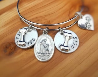 Dog Lover Gift - Pet Lover Jewelry - Personalized Pet Bracelet - St. Francis - Protect my Pet - Pet Name Jewelry