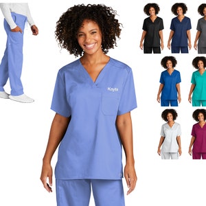Personalized Unisex Scrubs Set with Custom Embroidered Text or Name, Doctor, Nurse, Veterinarian, Hospital, Shirt, Medical Apparel