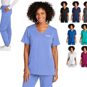 Personalized Womens Jogger Scrubs Set with Custom Embroidered Name, Doctor, Nurse, Veterinarian, Hospital Shirt, Medical Apparel