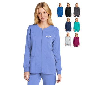 Personalized Womens Scrubs Jacket Custom Embroidered Text or Name, Zipper, Doctor, Nurse, Veterinarian, Hospital, Shirt, Medical Apparel