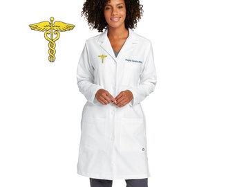 Personalized Lab Coat with Custom Embroidered Text or Name and Caduceus Design, Doctor, Nurse, Jacket, Medical Apparel