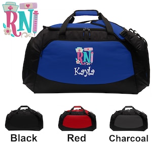 Personalized RN Nurse Large Duffle Bag, RN Design, Scrubs Travel Bag, Embroidered Custom Name, Hospital Bag, Monogrammed, Travel Gift