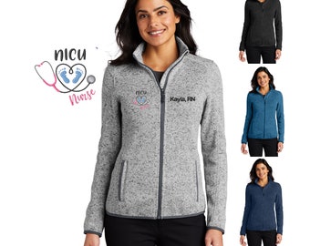 Personalized NICU Nurse Jacket Sweater with Custom Embroidered Text or Name and Heart Design, Doctor, Nurse, Jacket, Medical Apparel