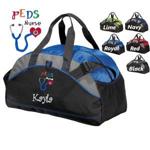 Personalized Peds Nurse Duffle Bag, Pediatric Scrubs Bag, Embroidered Custom Name, Hospital Bag, Travel Bag, Monogrammed, Travel Gift
