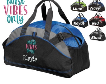 Personalized Nurse Duffle Bag with Nurse Vibes Design, Scrubs Bag, Embroidered Custom Name, Hospital Bag, Travel Bag Monogrammed Travel Gift