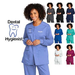 Personalized Unisex Dental Hygienist Scrubs Jacket, Custom Embroidered Name, Doctor, Nurse, Veterinarian, Hospital, Shirt, Medical Apparel