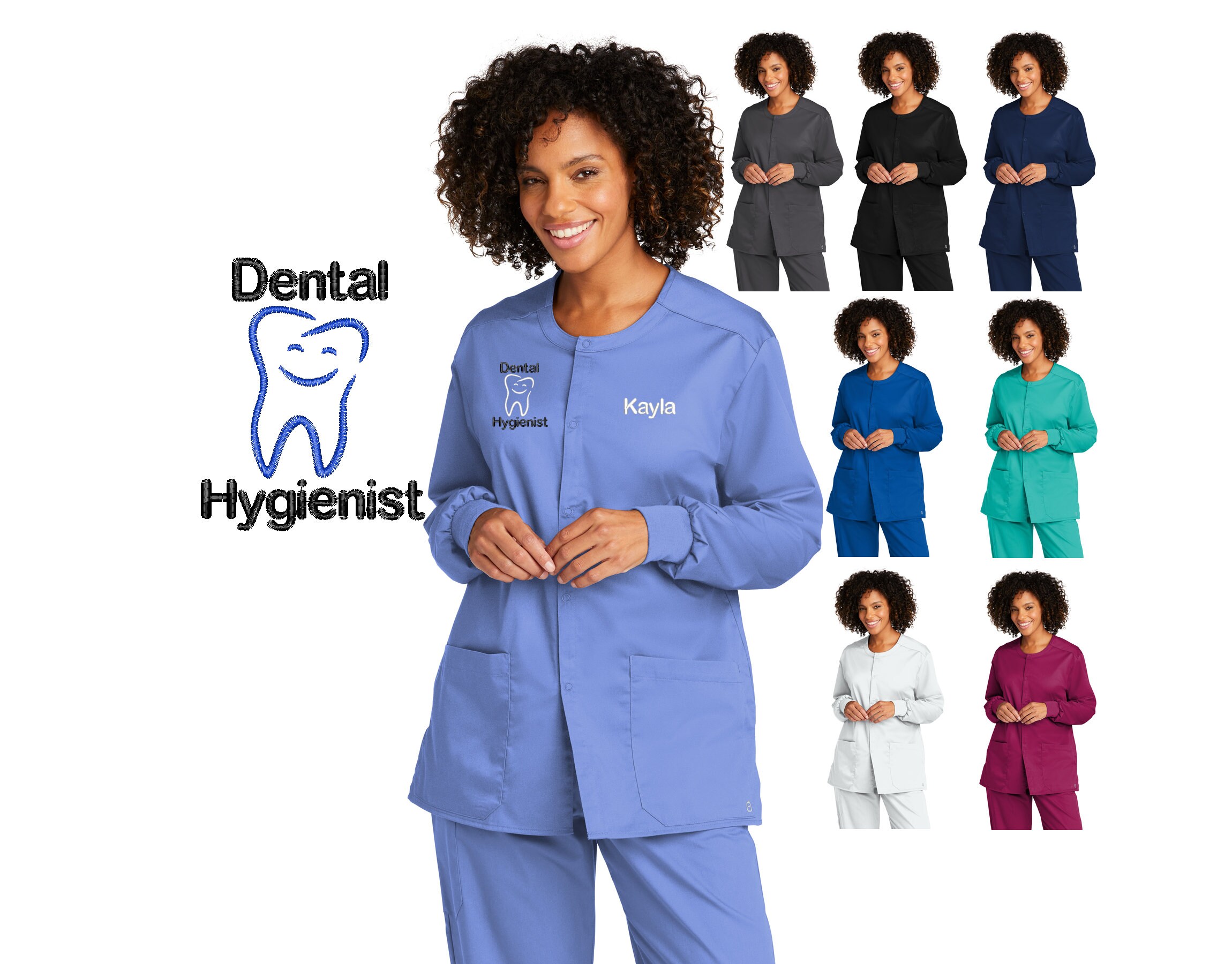EmbroidKwikUSA Personalized Unisex Dental Hygienist Scrubs Jacket Custom Embroidered Name Doctor Nurse Veterinarian Hospital Shirt Medical Apparel