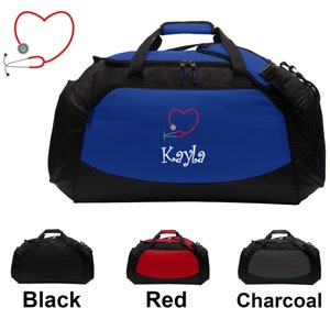 Personalized Nurse Large Duffle Bag, Stethoscope Design, Scrubs Travel Bag, Embroidered Custom Name, Hospital Bag, Monogrammed, Travel Gift