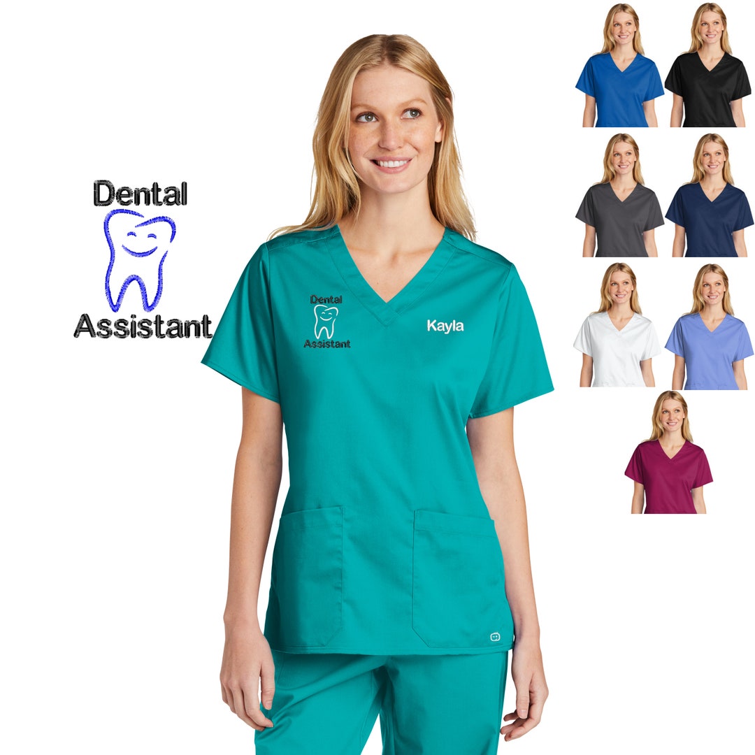 Personalized Womens Dental Assistant Scrubs Top With Tooth Etsy