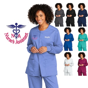 Personalized Unisex Nurses Assistant Scrubs Jacket, Custom Embroidered Name, Doctor, Nurse, Veterinarian, Hospital, Shirt, Medical Apparel