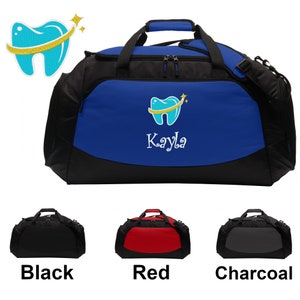 Personalized Dentist Large Duffle Bag, Tooth Design, Scrubs Bag, Embroidered Custom Name, Hospital Bag, Travel Bag, Monogrammed, Travel Gift