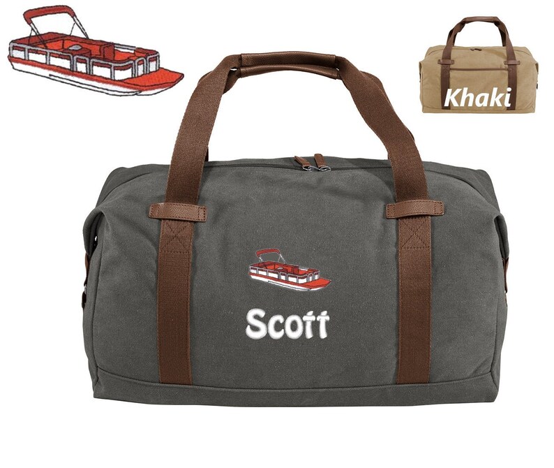 Personalized Duffle Bag Embroidered Pontoon Boat Design Etsy