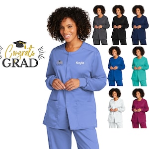 Personalized Unisex Nurse Graduation Scrubs Jacket, Congrats Grad, Custom Embroidered Name, Doctor, Veterinarian, Hospital, Medical Apparel