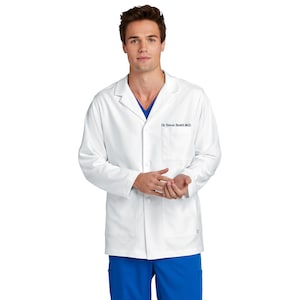 Personalized Mens Consultation Lab Coat with Custom Embroidered Text or Name, Doctor, Nurse, Veterinarian, Hospital, Jacket, Medical Apparel