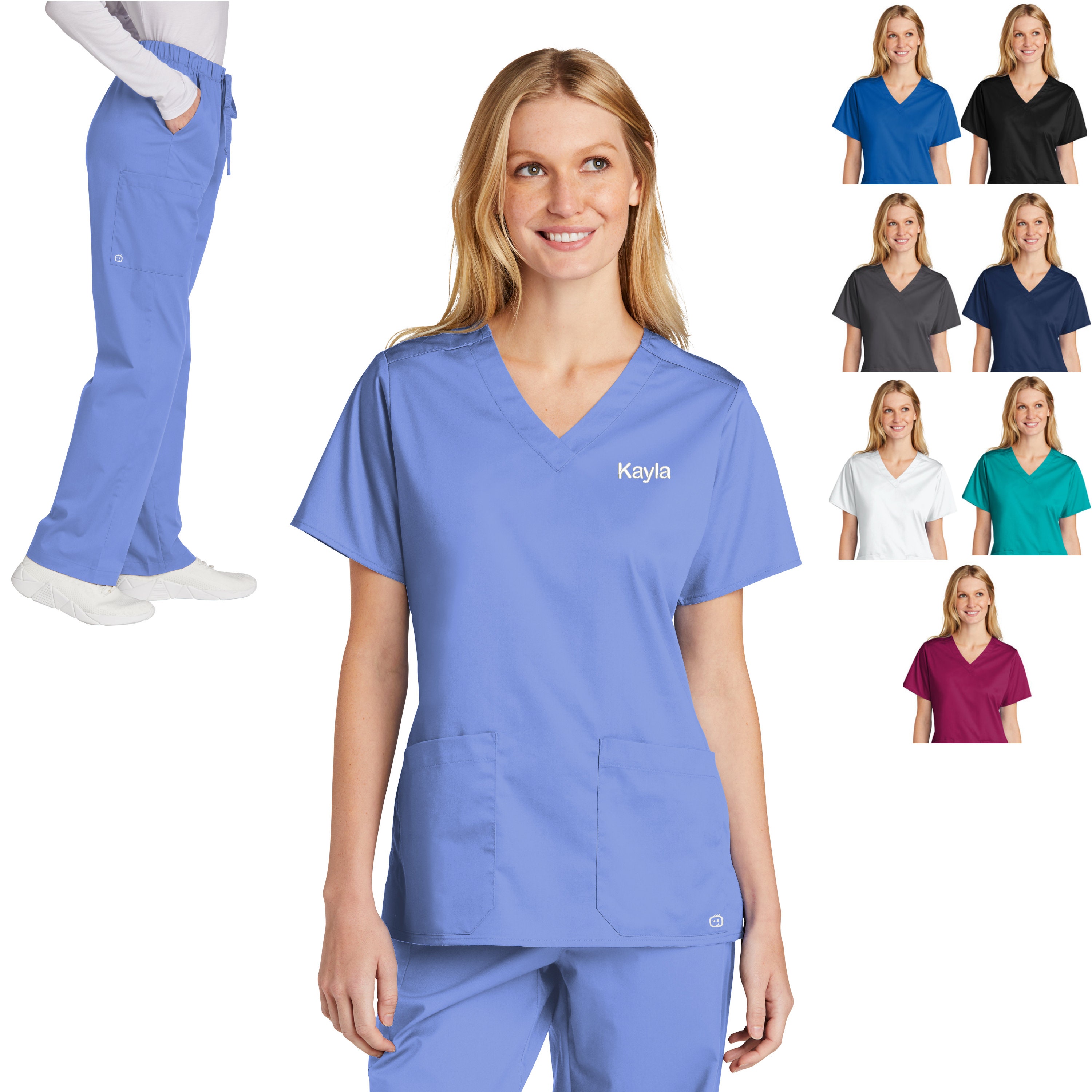 Personalized Womens Scrubs Set With Custom Embroidered Text or