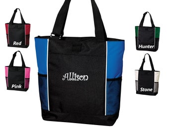 Personalized Canvas Tote Bag, Custom Tote, Tote with Zipper, Embroidered Monogrammed Custom Name, Perfect Bridesmaid Gift