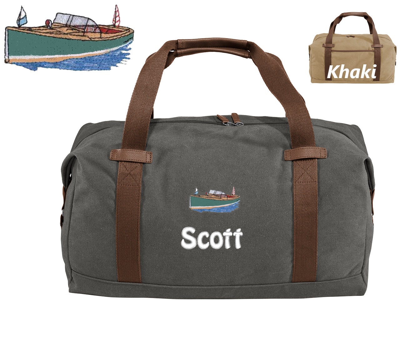 Personalized Duffle Bag Embroidered Antique Boat Design Etsy