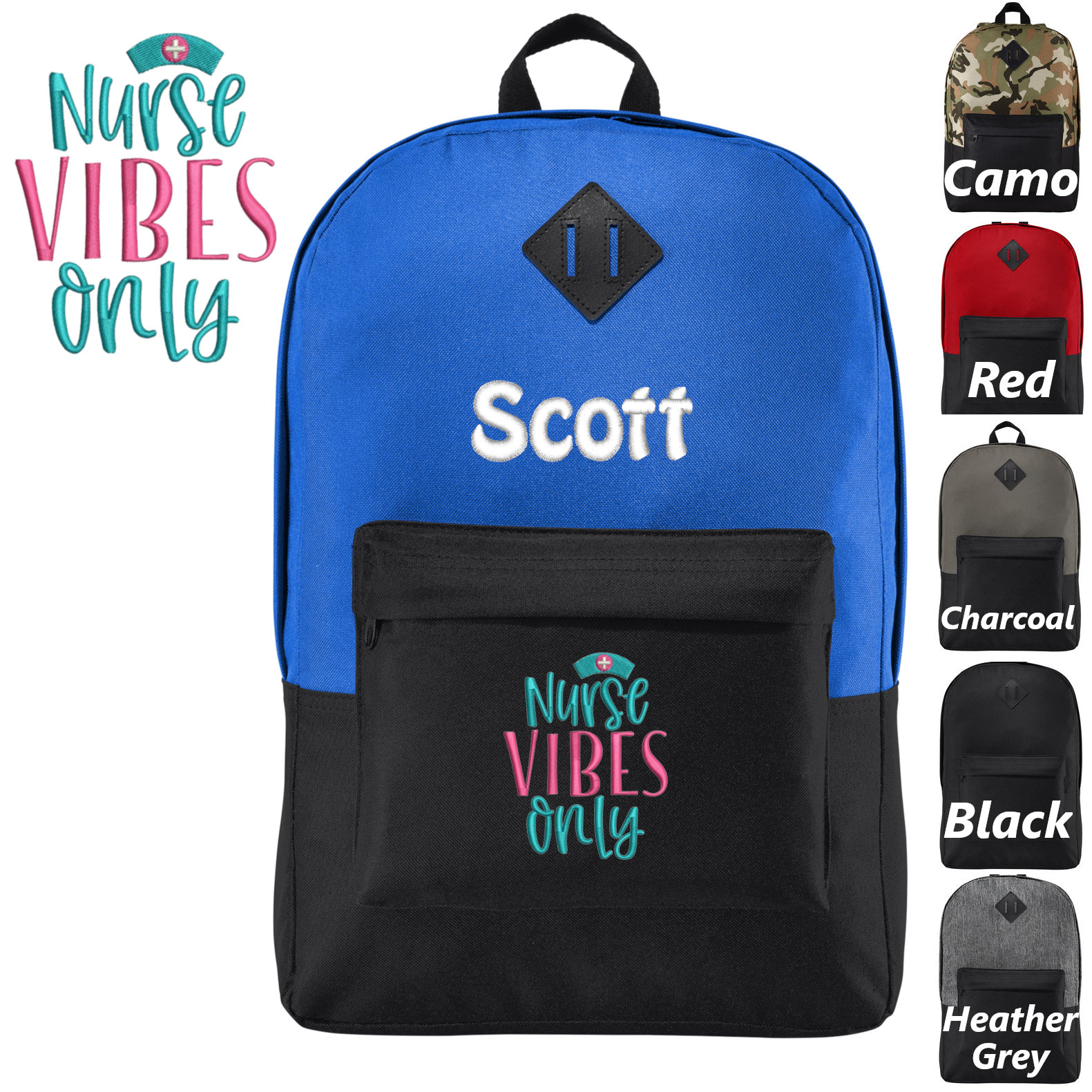 Personalized Nurse Backpack, Nurse Vibes Design, Custom Bookbag