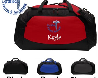 Personalized Nurses Assistant Large Duffle Bag, CNA Design, Scrubs Travel Bag, Embroidered Custom Name, Hospital Bag Monogrammed Travel Gift