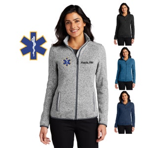 Personalized Nurse Paramedic Jacket Sweater with Star of Life Design, Custom Embroidered Text Name, Doctor, Nurse, Jacket, Medical Apparel