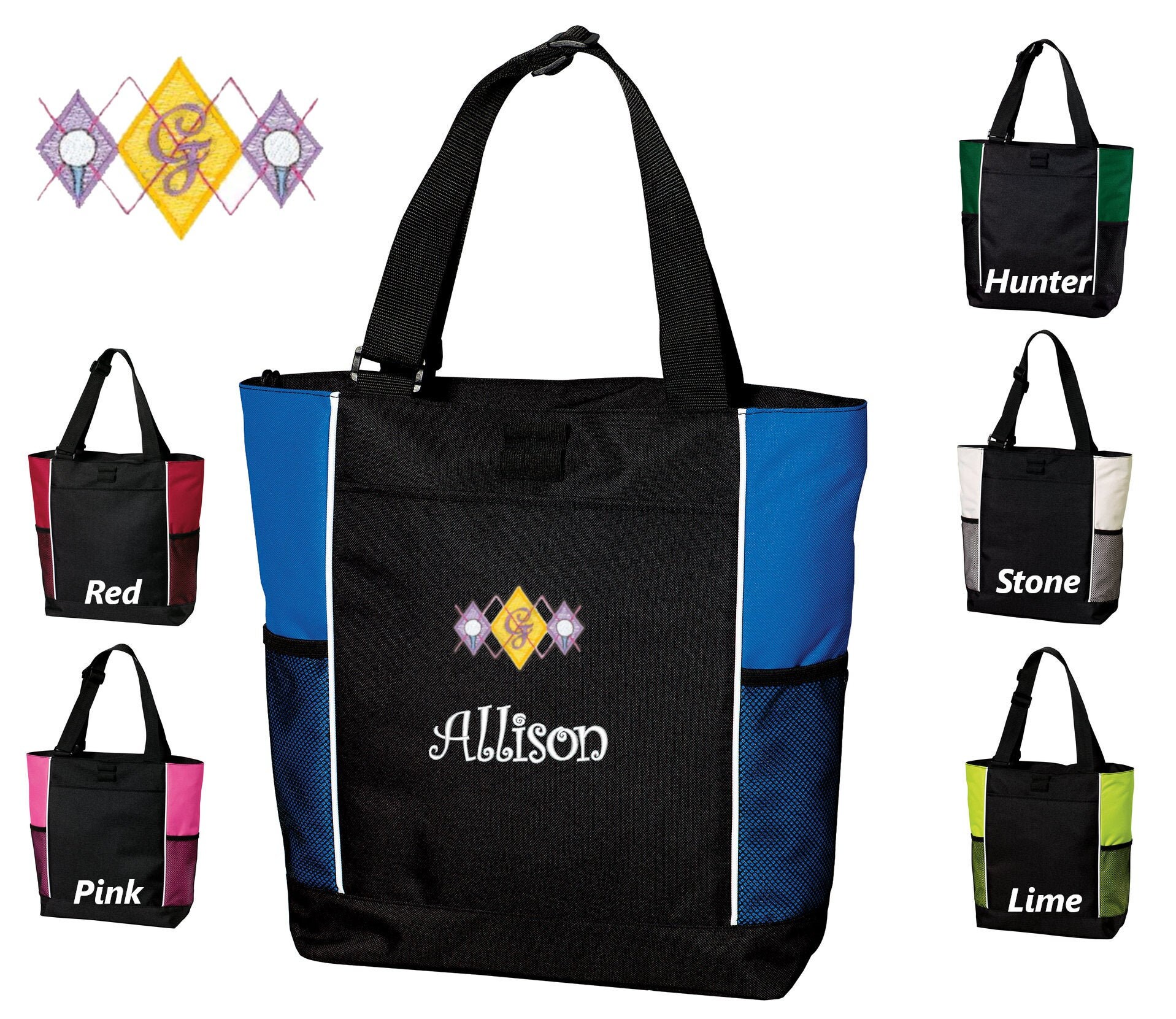 Personalized Canvas Golf Tote Bag Argyle Golf Crest Golf Etsy