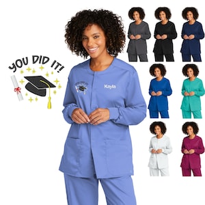 Personalized Unisex Nurse Graduation Scrubs Jacket, You Did It, Custom Embroidered Name, Doctor, Veterinarian, Hospital, Medical Apparel