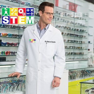 Personalized STEM Lab Coat with Custom Embroidered Name and STEM Design, Doctor, Nurse, Hospital, Jacket, Medical Apparel