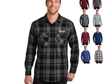 Personalized Mens Flannel Shirt, Plaid Shirt, Business Shirt, Custom Name, Long Sleeve, Button Down, Popular Colors, Pocket Shirt