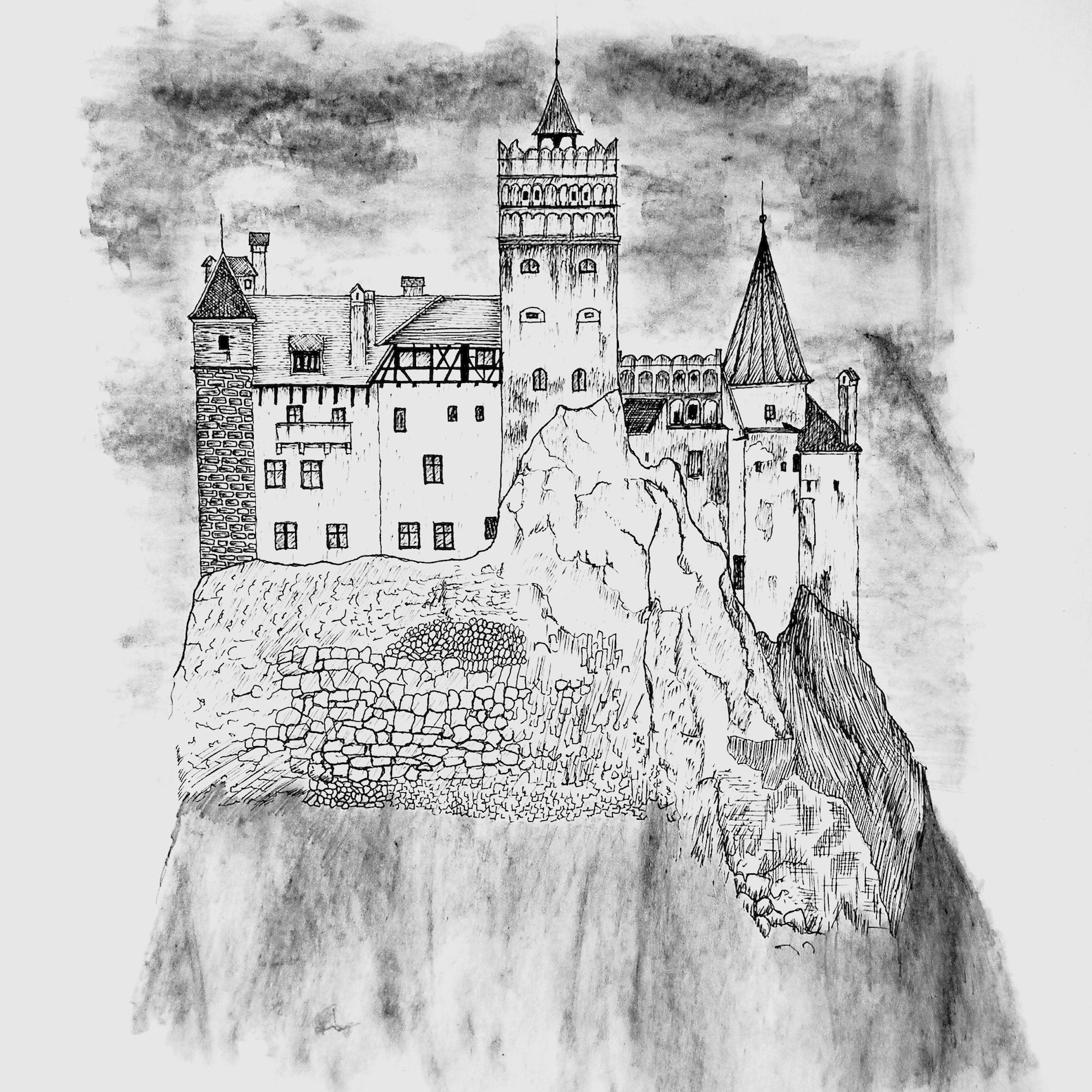 Bran Castle Dracula Original Ink Drawing Surreal Etsy