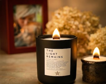 The Light Remains Soy Candle and Wax Melts | Ylang Ylang, Lavender, Bergamot | Memorial & Sympathy Healing Candle