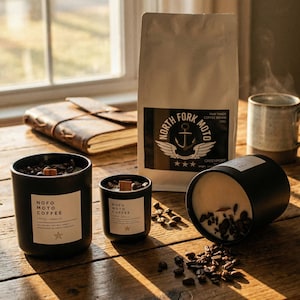 North Fork Moto Coffee Candle | Vanilla, Butter, Maple Cafe Scent
