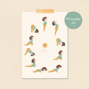 Sun salutation yoga child printable poster image 1