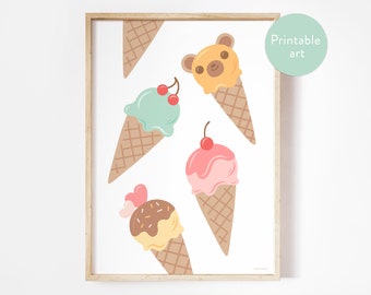 Ice cream cone printable poster - kids room and nursery print