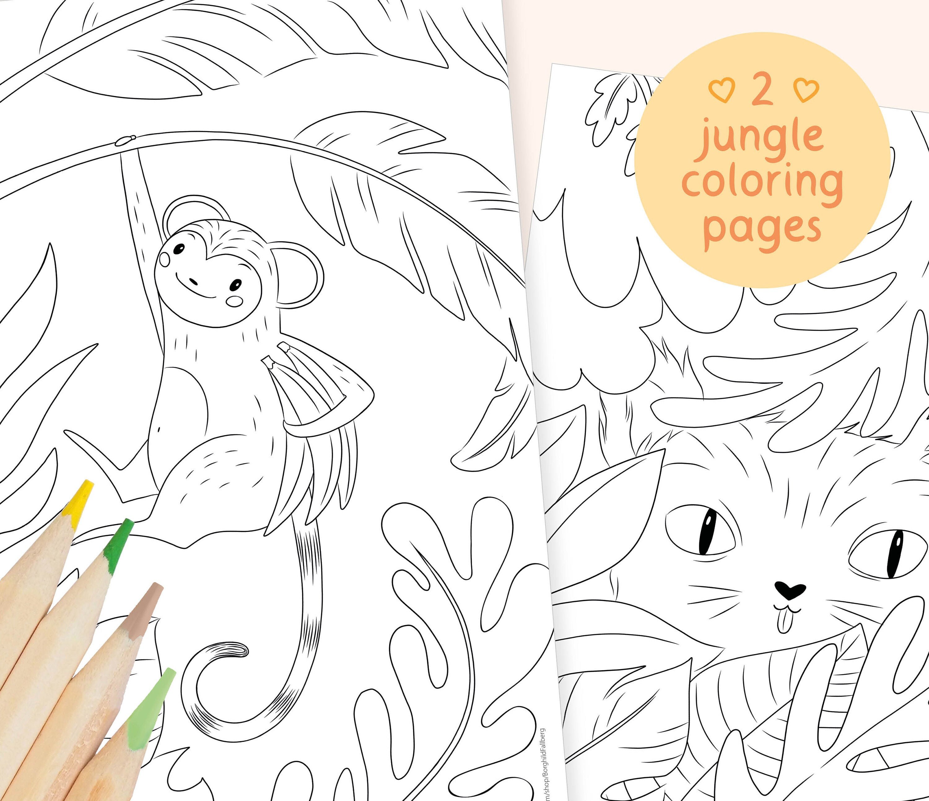 jungle animals coloring pages set of 2 printable etsy ireland
