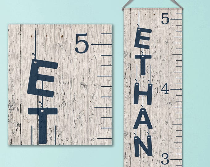 Boys Growth Chart Canvas Personalized Growth Chart, Wooden Height Ruler ...
