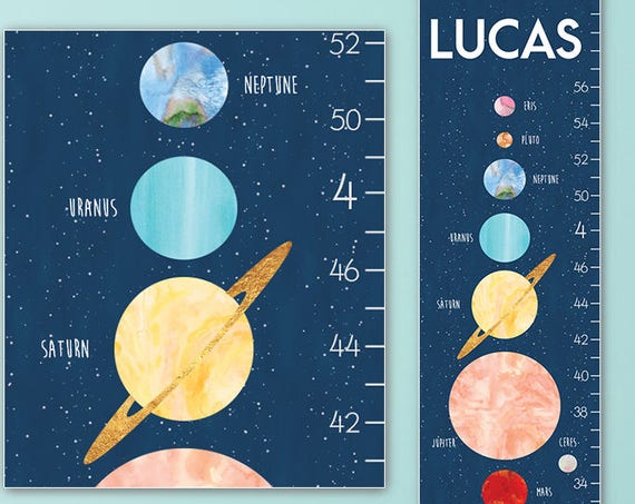 Space Growth Chart - Personalized Canvas Growth Chart, Space Nursery Decor or Solar System Nursery, Solar System Print