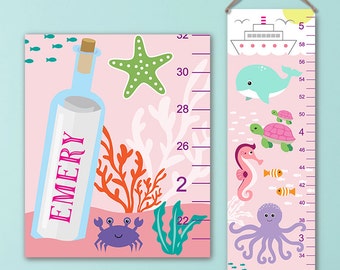 Ocean Growth Chart - Personalized Canvas Growth Chart, Under the Sea Nursery, Ocean Growth Chart, Under The Sea Growth Chart