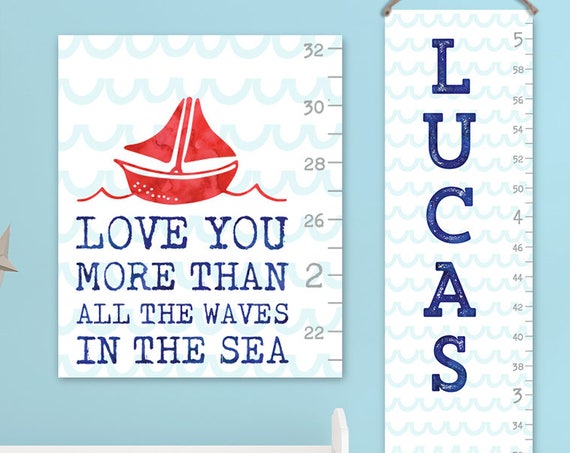 Nautical Growth Chart - Canvas Personalized Growth Chart, Boy Growth Chart, Nautical Nursery Decor